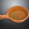 Antique Terracotta Vessel With Long Spout Cracks And Green Patina