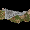 Scenic Stone Bridge Connecting Cliff Top Building With Hillside Rock Structure