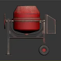 Red Concrete Mixer With Metal Frame Wheels And Storage Box Design