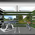 Green Indoor Space With Plant Walls Blue Sky Ceiling Bicycle And Seats