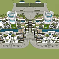 Modern Luxury Apartment Complex With White Circular Design Rooftop Pools And Gardens