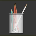White Cylindrical Pen Holder With Colorful Pencils For Desk Stationery Organizer