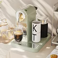 Modern White Sideboard Featuring Coffee Machine Fruits Green Plants and Storage Shelves in Sunlit Room