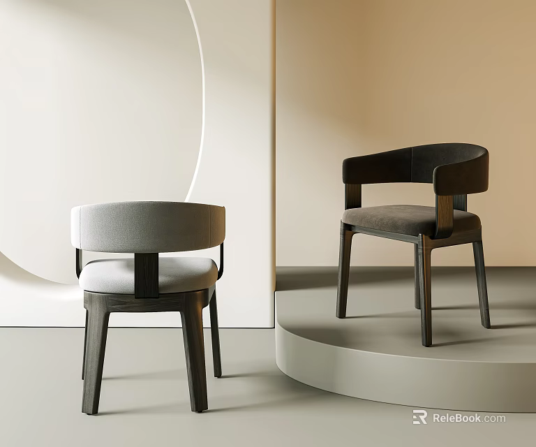 Modern Dining Chairs Featuring Light Dark Gray Upholstery Armrests And Wooden Legs 3d model 