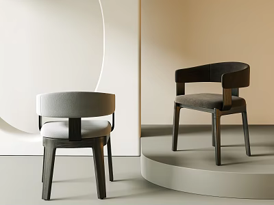Modern Dining Chairs Featuring Light Dark Gray Upholstery Armrests And Wooden Legs 3d model