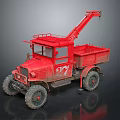 Red Vintage Functional Vehicle With Crane 3d model