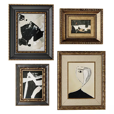 Assorted Decorative Photo Frames With Gold Black Borders And Abstract Art Inserts 3d model