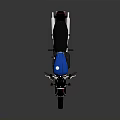 Triumph Vintage Motorcycle In Blue And White With Black Seat Round Headlight And Red Brake Caliper