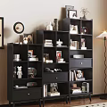 Black Bookcase With Books Decorative Items And Drawers In Home Interior