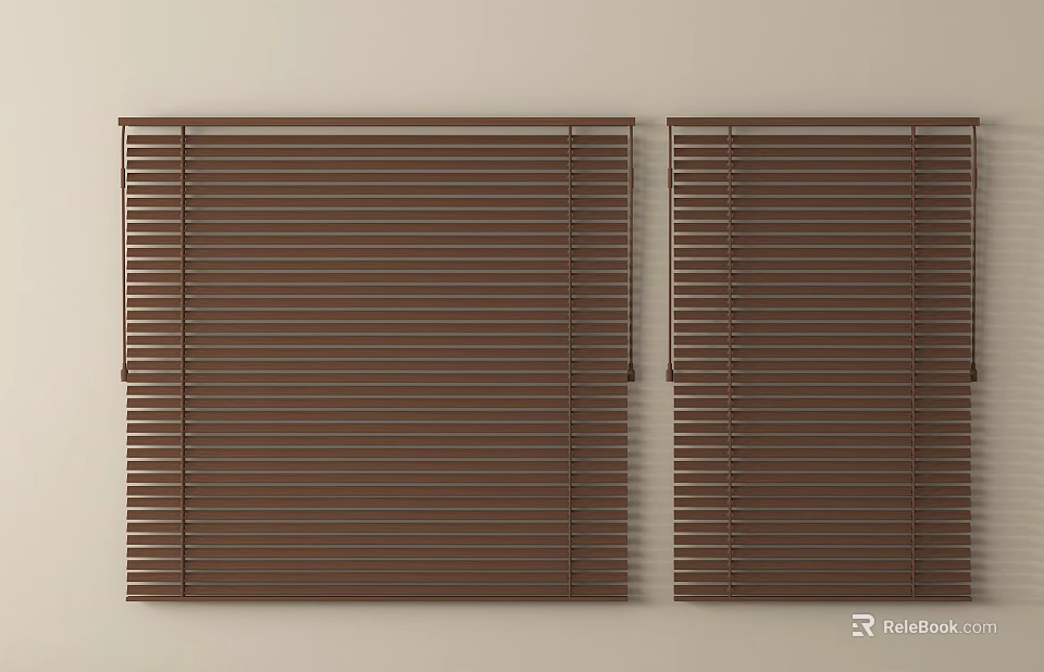 Brown Window Blinds Installed On Beige Wall With Two Panel Design 3d model 