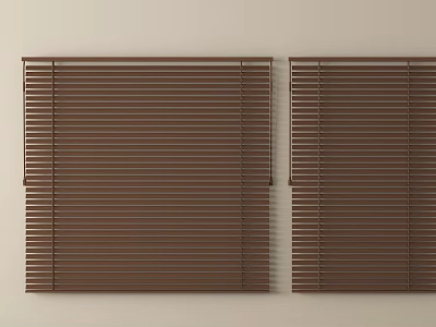 Brown Window Blinds Installed On Beige Wall With Two Panel Design 3d model
