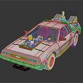 Silver DeLorean Car With Gull Wing Doors Red Wheels And Roof Mounted Device