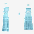 Light Blue Ruffled Lace Dress With Matching Hat And Bow Details