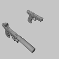 Tactical Weapons Display with Rifle and Pistol Featuring Scope Suppressor and Orange Stripes