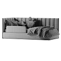 Cozy Kids Bed with Upholstered Headboard Star Rabbit Pillows and Blankets