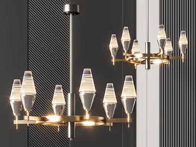Modern Chandelier With Conical Glass Shades And Gold Metal Frame For Interior Decor 3d model