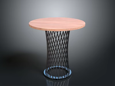 Modern Round Wooden Table With Black Mesh Legs And Blue Base 3d model