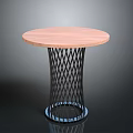 Modern Round Wooden Table With Black Mesh Legs And Blue Base