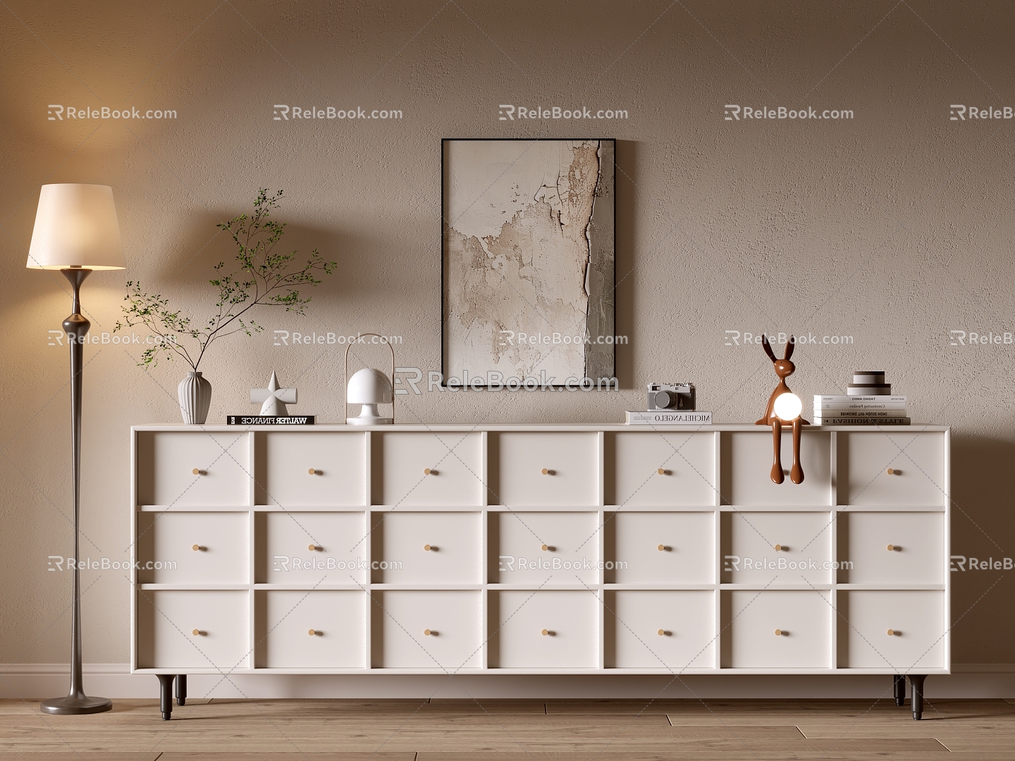 Modern Cream Style Bookcase Whole Cabinet Sideboard Cabinet Balcony Cabinet Storage Cabinet Entrance Cabinet 3d model