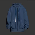 Blue Oversized Hoodie With Zipper Closure White Drawstrings And Stitching Details