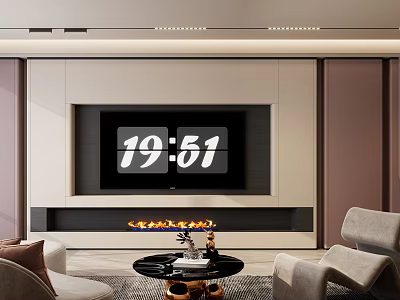 Modern Living Room Interior Design With Fireplace TV Sofa And Coffee Table 3d model