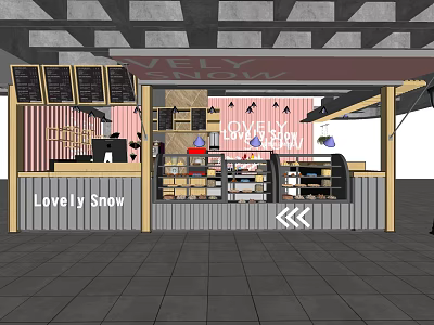 Lovely Snow Milk Tea Shop Interior With Counter Menu Boards And Decorations 3d model