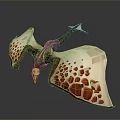 Detailed Pterosaur 3D Model With Green Body White Wings And Red Spots