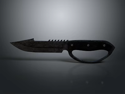 Tactical Weapon Knife With Dark Textured Blade And Black Ring Handle Rivets 3d model
