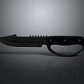 Tactical Weapon Knife With Dark Textured Blade And Black Ring Handle Rivets