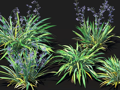 Lush Green Foliage And Purple Flowers In Clustered Plant Arrangement 3d model