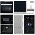 Sleek Modern Kitchen Appliances Set Featuring Oven Cooktop Range Hood Microwave And Cabinets