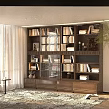 Modern Wooden Bookcase With Multiple Shelves Books Decorative Items In Cozy Living Room Interior