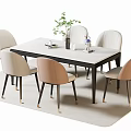 Modern Minimalist Dining Table Set With White Tabletop Black Legs And Light Colored Chairs 3d model