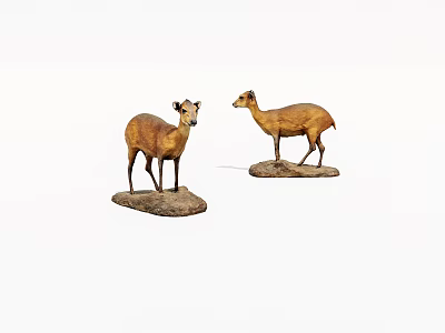 Brown Standing Animal Figurines With Natural Posture On Stone Bases 3d model