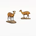 Brown Standing Animal Figurines With Natural Posture On Stone Bases