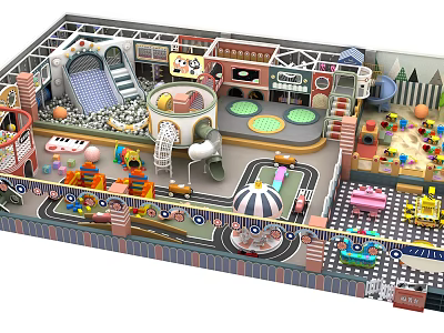 Indoor Playground With Slide Ball Pit Carousel Toy Cars And Climbing Areas 3d model