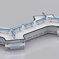 Two Modern White Long Office Desks With Blue Lighting Accents 3d model