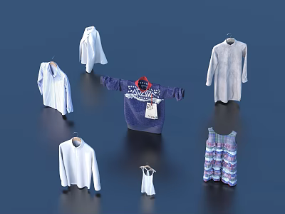 Various Stylish Clothes Including Shirts Sweater Robe Dress And Vest On 3d model