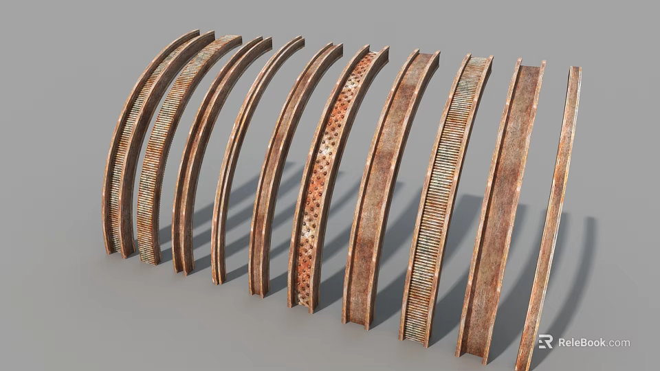 Curved Metal Strips With Various Textures For Industrial Equipment Components 3d model 