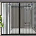 Glass Sliding Doors In Modern Indoor Space With Vertical Stripes Green Plant And Decorative Rug
