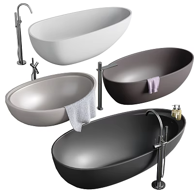 Freestanding Bathtubs In Multiple Colors With Faucets Towels And Bath Products 3d model