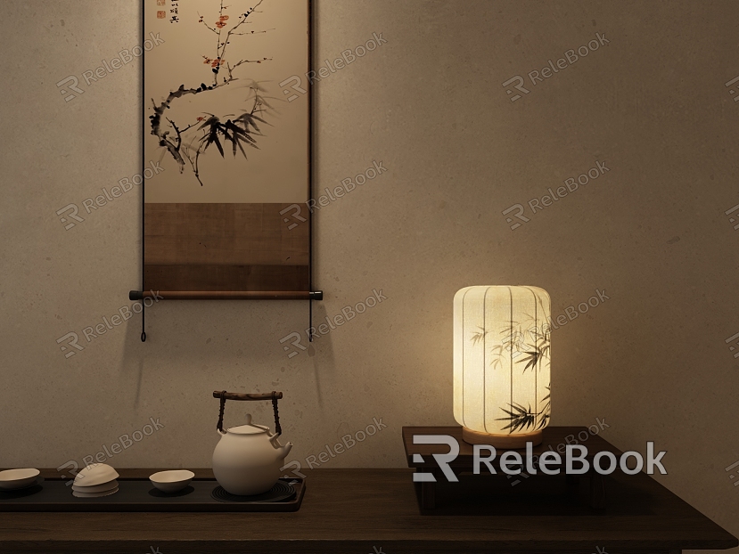 New Chinese Style National Style Lamp Table Lamp Hanging Painting Tea Set Decoration Combination model