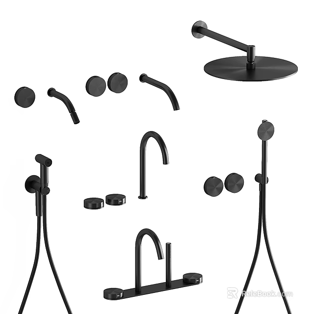 Modern Black Shower System With Shower Head Handheld Spray Control Knobs And Pipes 3d model