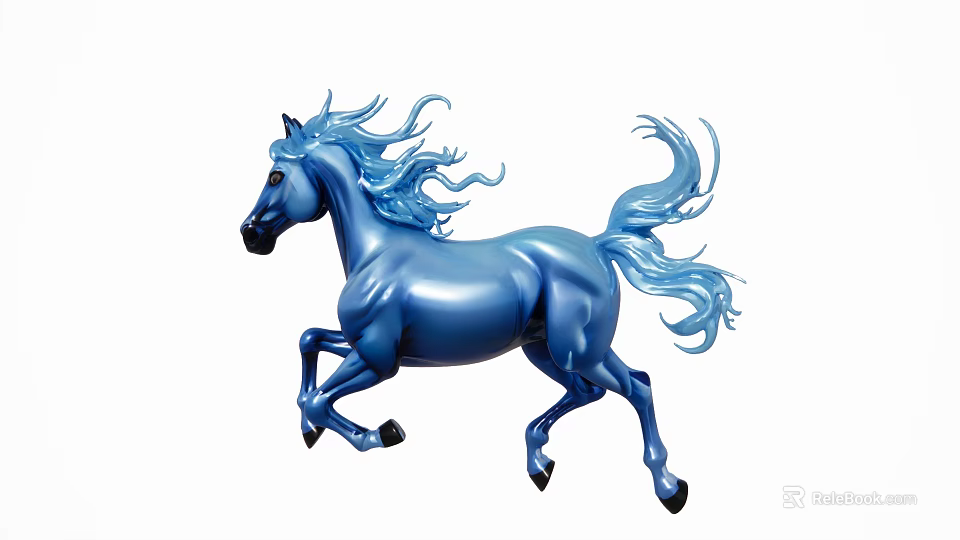 Blue Running Horse Sculpture With Glossy Surface And Flowing Mane Tail 3d model 