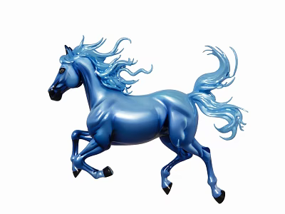 Blue Running Horse Sculpture With Glossy Surface And Flowing Mane Tail 3d model