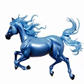 Blue Running Horse Sculpture With Glossy Surface And Flowing Mane Tail