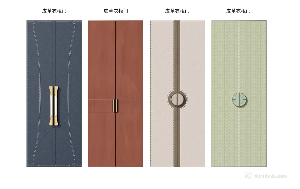 Diverse Style Wardrobe Doors with Colored Panels and Assorted Handles 3d model
