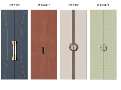 Diverse Style Wardrobe Doors with Colored Panels and Assorted Handles 3d model