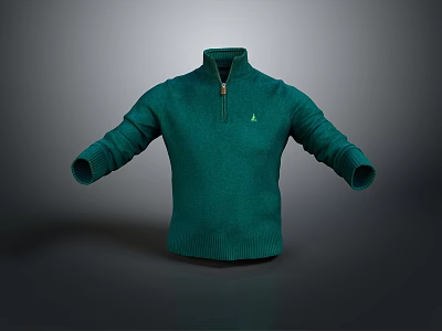 Green High Neck Half Zipper Knitted Sweater With Long Sleeves And Front Logo 3d model