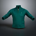 Green High Neck Half Zipper Knitted Sweater With Long Sleeves And Front Logo